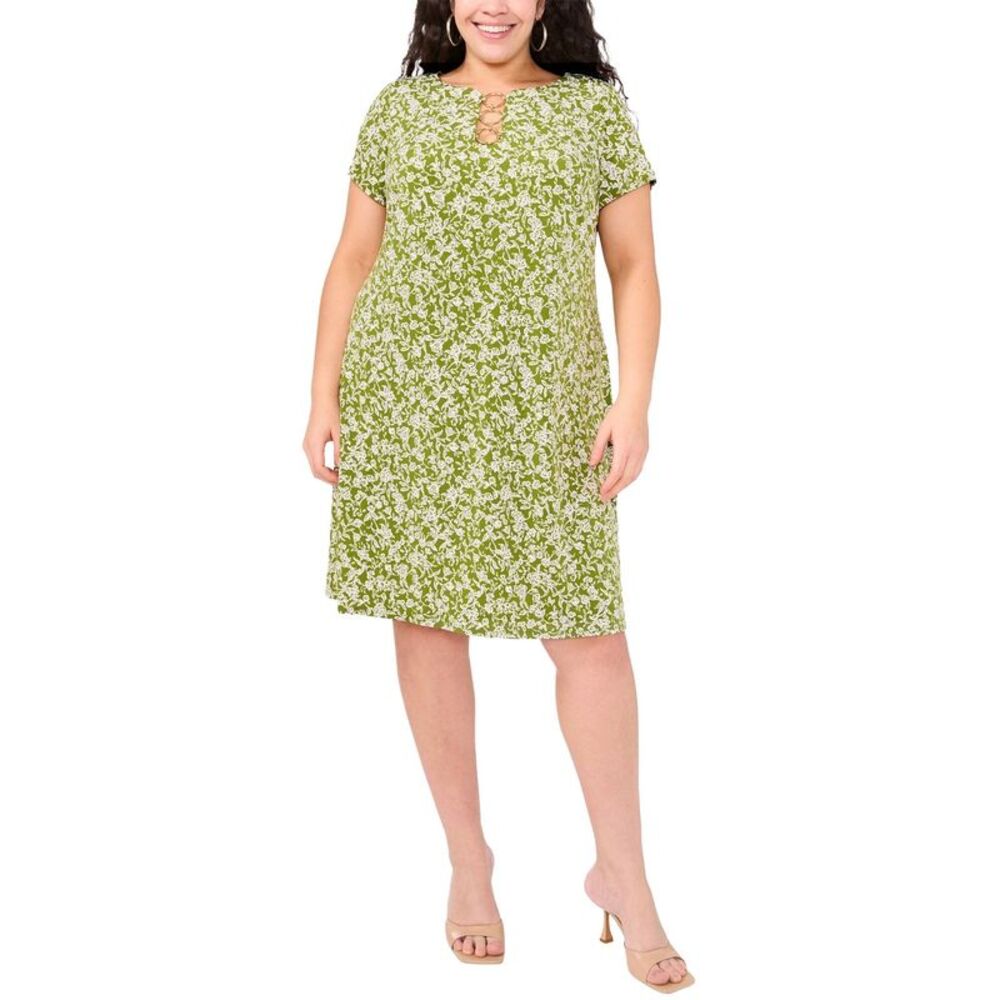 MSK Womens Plus Size Short-Sleeve Ring-Hardware Shift Dress 3X Cedar - NWT $70